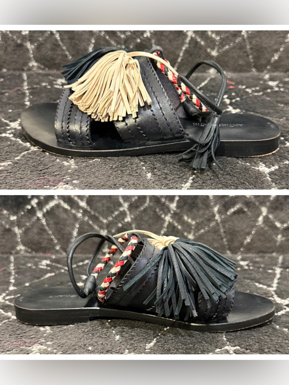 Antik Batik & Johnny Was Youri Black and White Sandals with Tassels